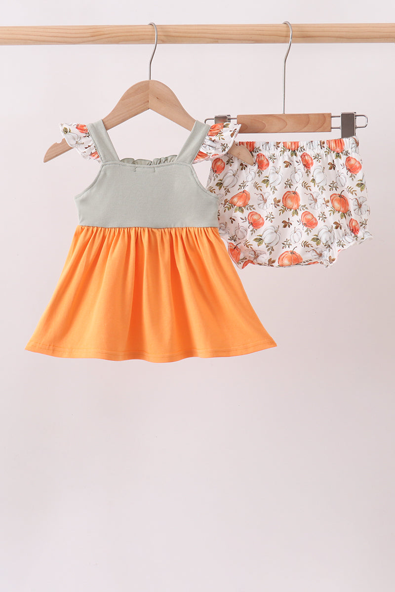 Pumpkin Embroidery Ruffle Bloomer Set
