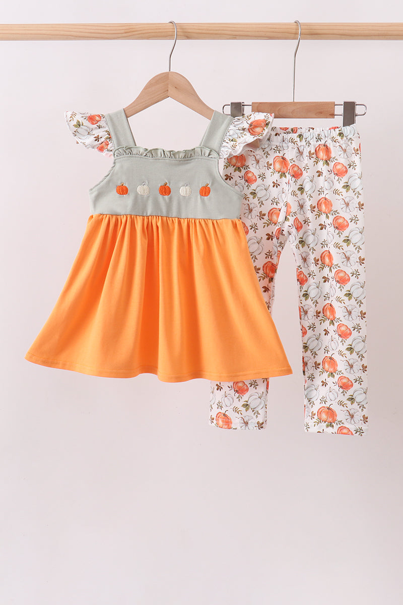 Pumpkin Embroidery Ruffle Pants Set
