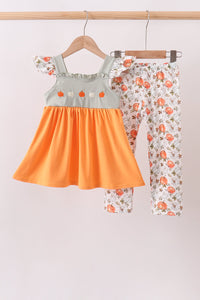 Pumpkin Embroidery Ruffle Pants Set