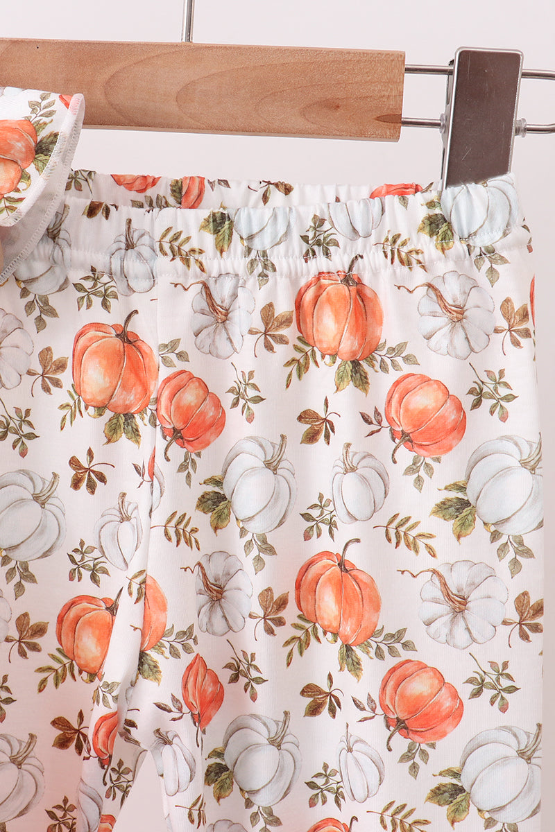 Pumpkin Embroidery Ruffle Pants Set