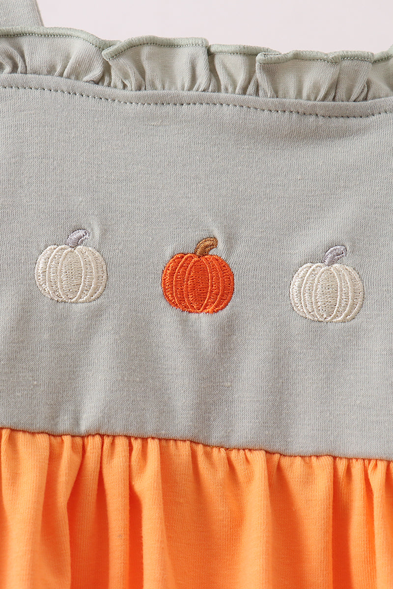 Pumpkin Embroidery Ruffle Pants Set