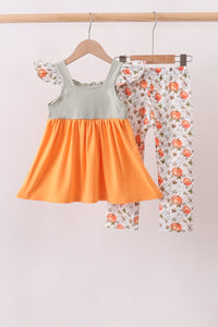 Pumpkin Embroidery Ruffle Pants Set