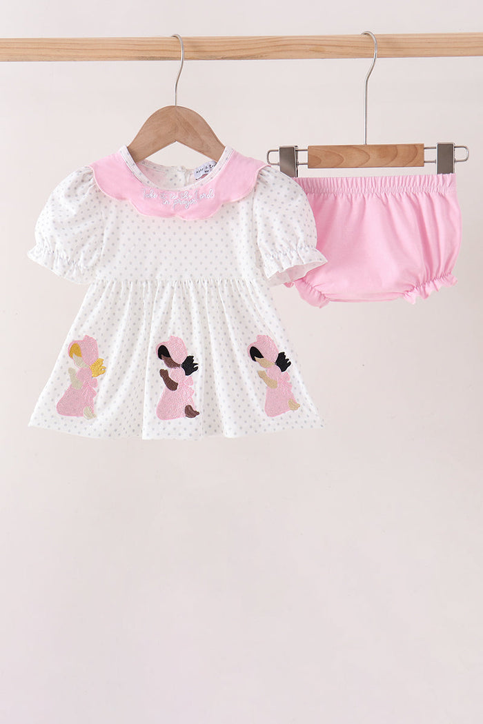 Prayer Embroidery Ruffle Bloomer Set