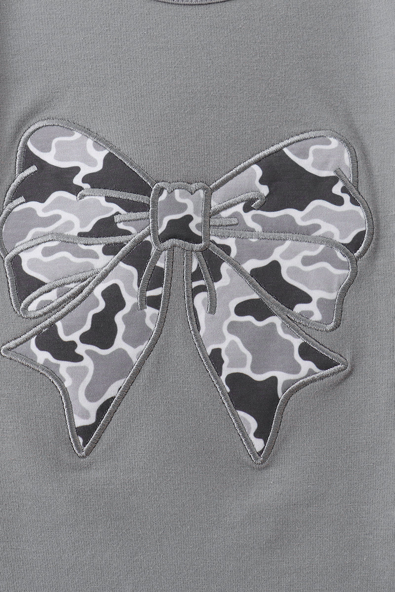 Camouflage Bow Embroidery Ruffle Skorts Set