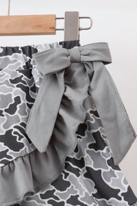 Camouflage Bow Embroidery Ruffle Skorts Set