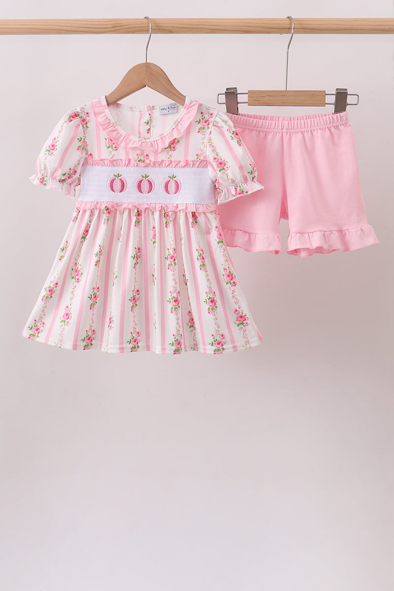 Pumpkin Embroidery Ruffle Shorts Set