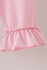 Pink Floral Embroidery Ruffle Pants Set