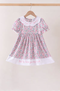 Pink Floral Embroidery Ruffle Dress