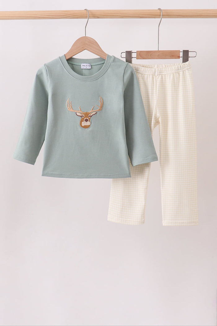 Deer Embroidery Pants Set