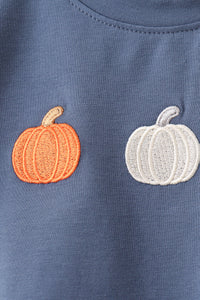 Pumpkin Embroidery Gingham Shorts Set