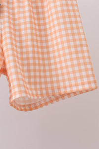 Pumpkin Embroidery Gingham Shorts Set