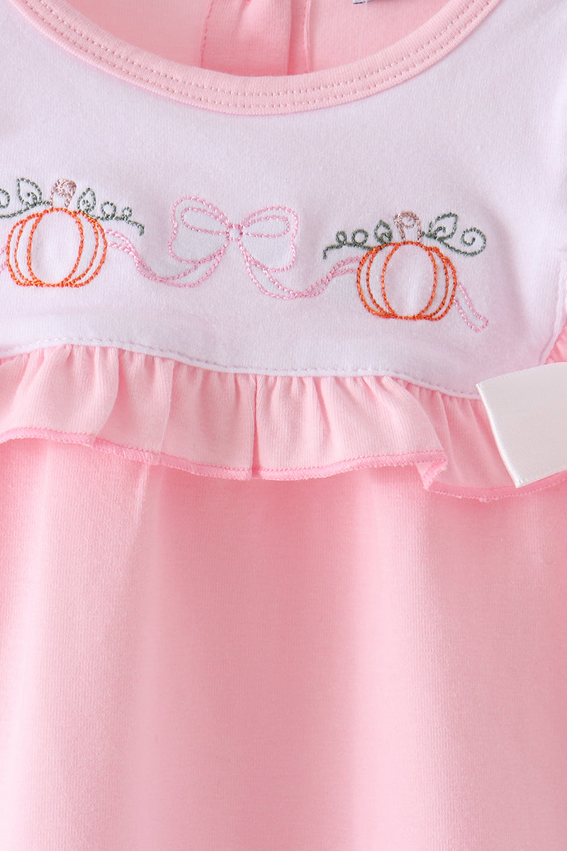 Pumpkin Bow Embroidery Ruffle Bloomer Set