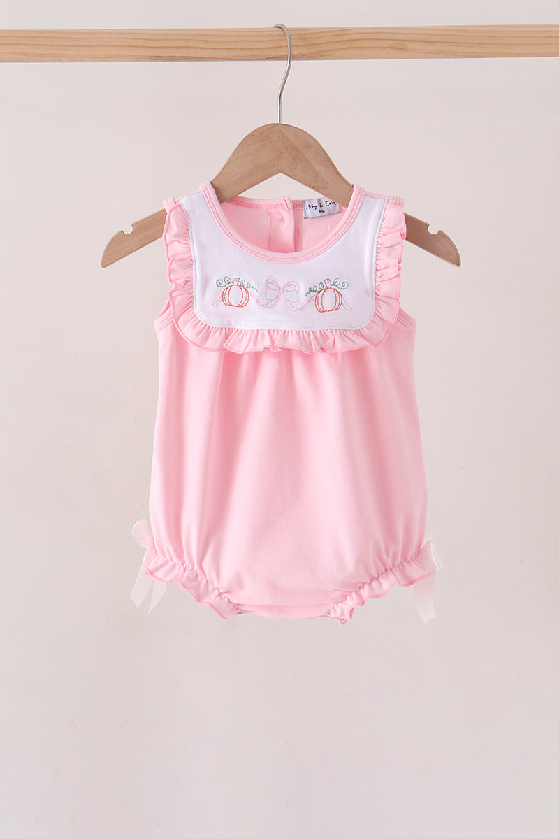 Pumpkin Bow Embroidery Ruffle Bubble