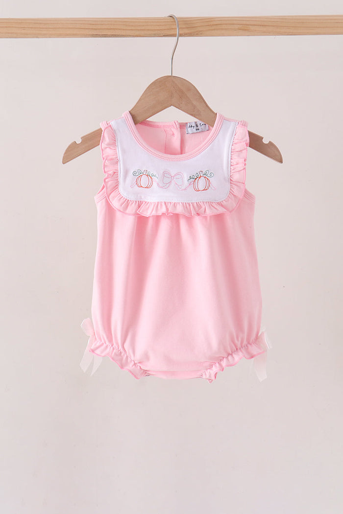 Pumpkin Bow Embroidery Ruffle Bubble