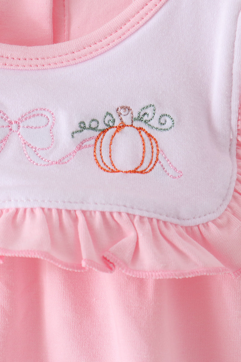 Pumpkin Bow Embroidery Ruffle Bubble