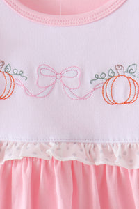 Pumpkin Bow Embroidery Ruffle Shorts Set