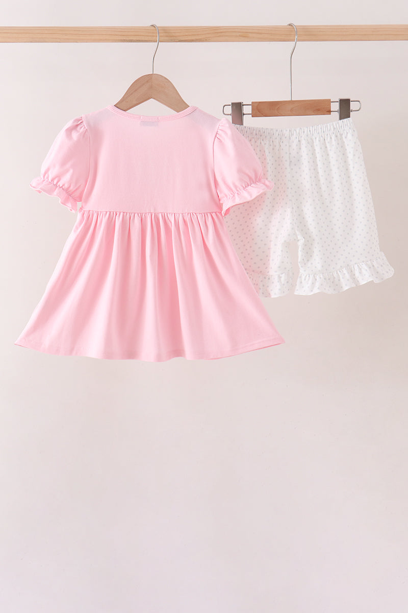 Pumpkin Bow Embroidery Ruffle Shorts Set