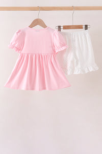 Pumpkin Bow Embroidery Ruffle Shorts Set