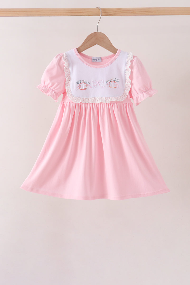 Pumpkin Bow Embroidery Ruffle Dress