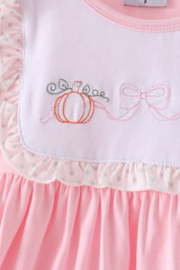 Pumpkin Bow Embroidery Ruffle Dress