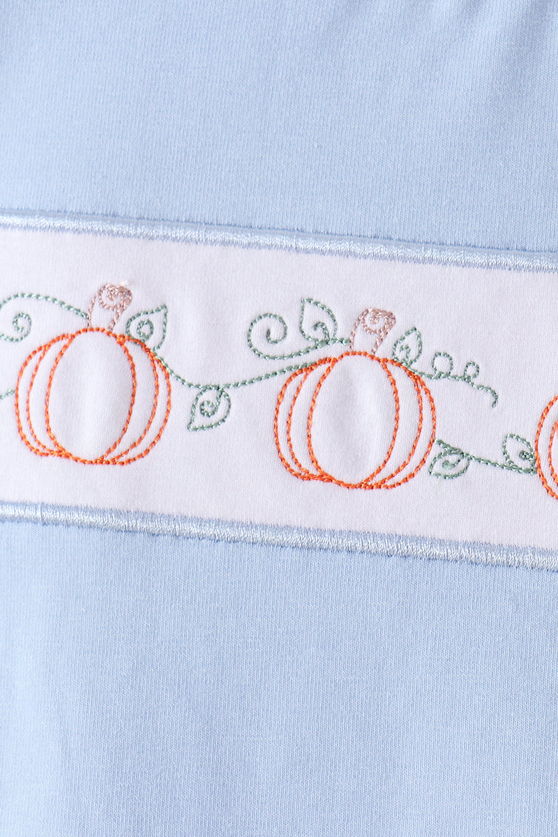 Pumpkin Embroidery Gingham Shorts Set