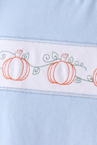 Pumpkin Embroidery Gingham Shorts Set