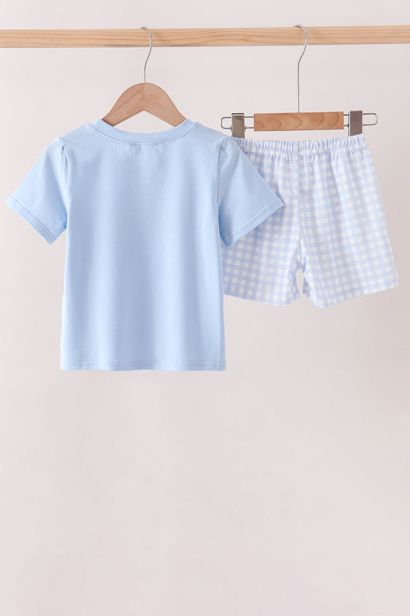 Pumpkin Embroidery Gingham Shorts Set