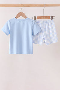Pumpkin Embroidery Gingham Shorts Set