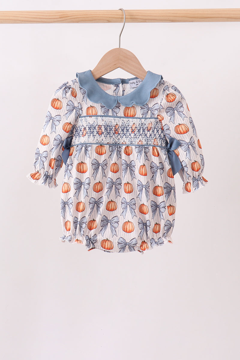 Pumpkin Bow Smocked Ruffle Bubble
