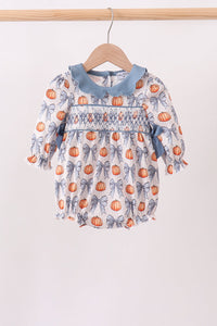 Pumpkin Bow Smocked Ruffle Bubble