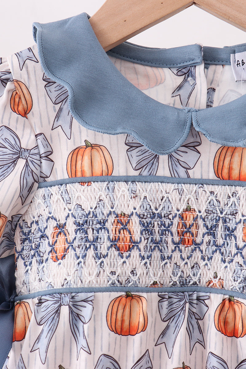 Pumpkin Bow Smocked Ruffle Bubble