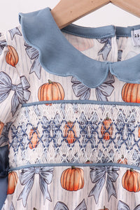 Pumpkin Bow Smocked Ruffle Bubble