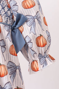 Pumpkin Bow Smocked Ruffle Bubble