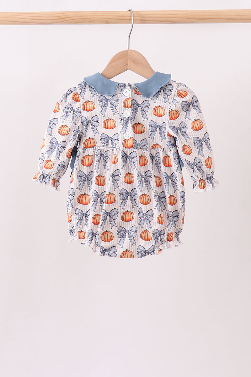 Pumpkin Bow Smocked Ruffle Bubble