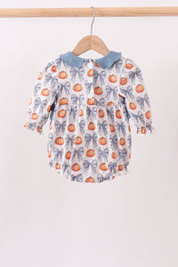 Pumpkin Bow Smocked Ruffle Bubble