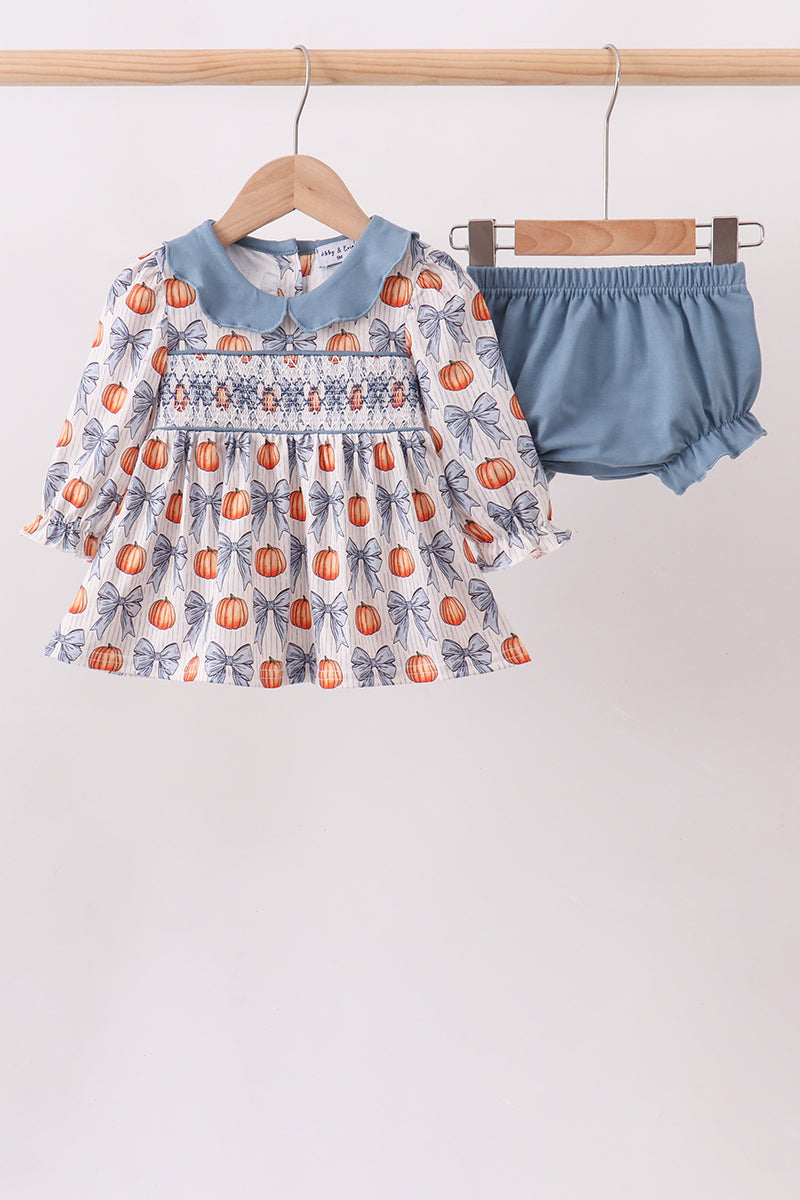 Pumpkin Bow Smocked Bloomer Set