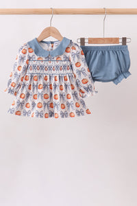 Pumpkin Bow Smocked Bloomer Set