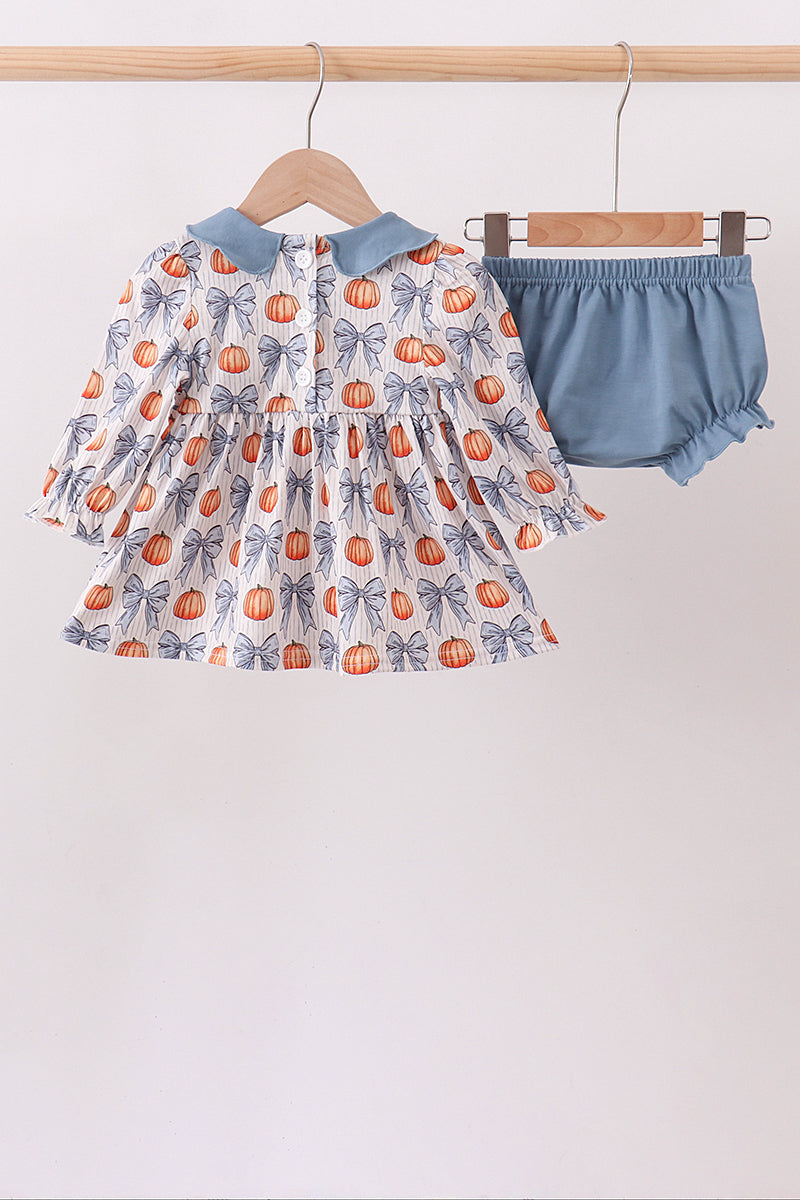 Pumpkin Bow Smocked Bloomer Set