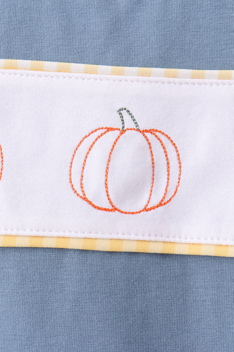 Pumpkin Embroidery Gingham Shorts Set