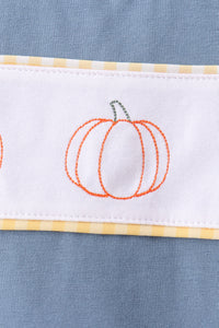 Pumpkin Embroidery Gingham Shorts Set