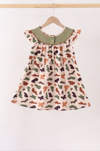Camouflage Pumpkin Embroidery Ruffle Dress