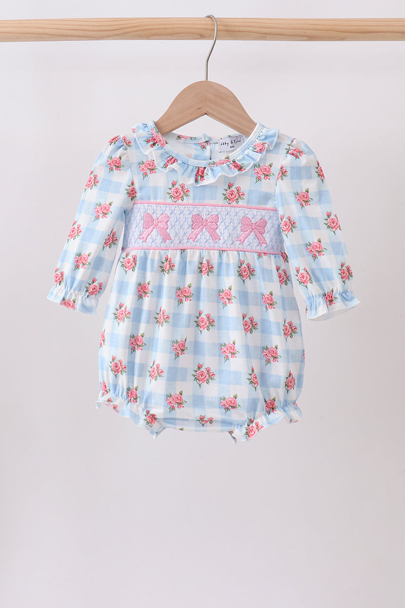 Bow Smocked Floral Gingham Bubble