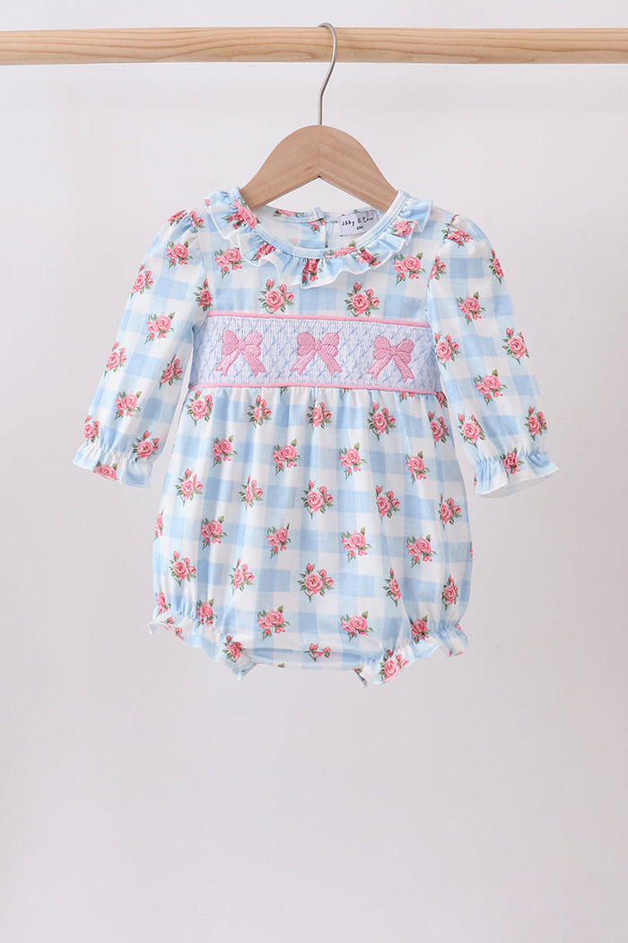 Bow Smocked Floral Gingham Bubble