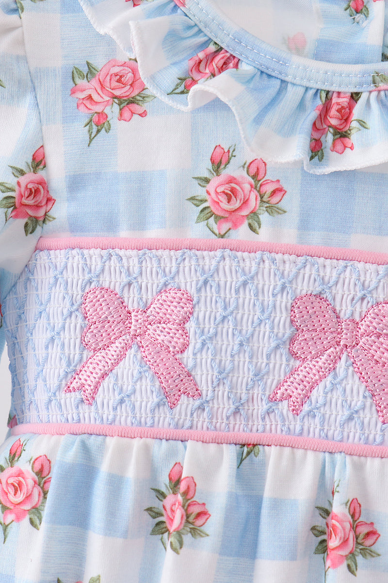 Bow Smocked Floral Gingham Bubble