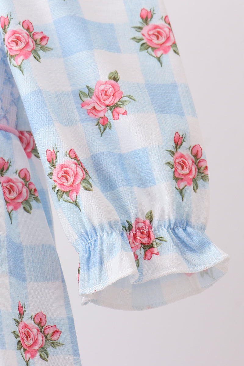 Bow Smocked Floral Gingham Bubble