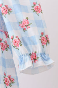 Bow Smocked Floral Gingham Bubble