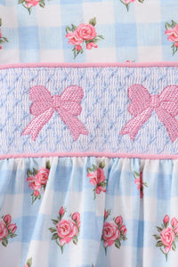 Bow Smocked Gingham Pants Set