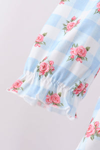 Bow Smocked Gingham Pants Set