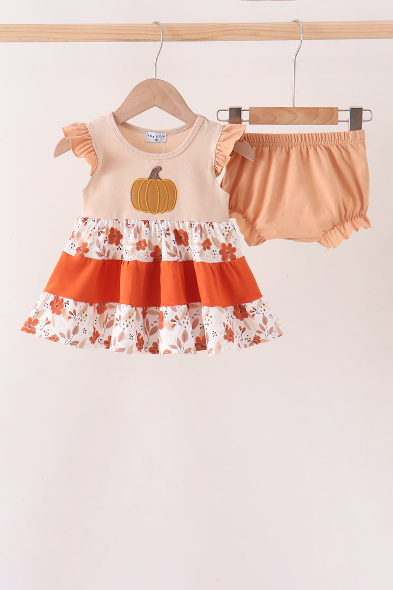 Pumpkin Embroidery Ruffle Bloomer Set