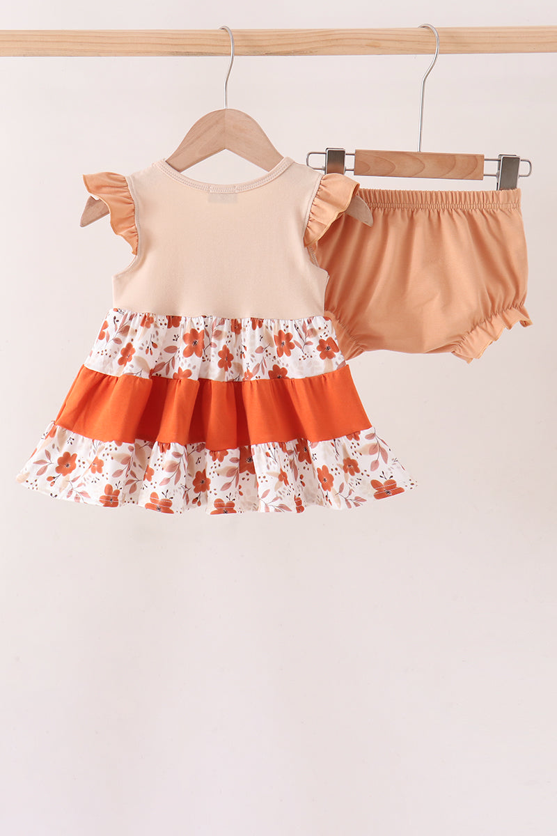 Pumpkin Embroidery Ruffle Bloomer Set